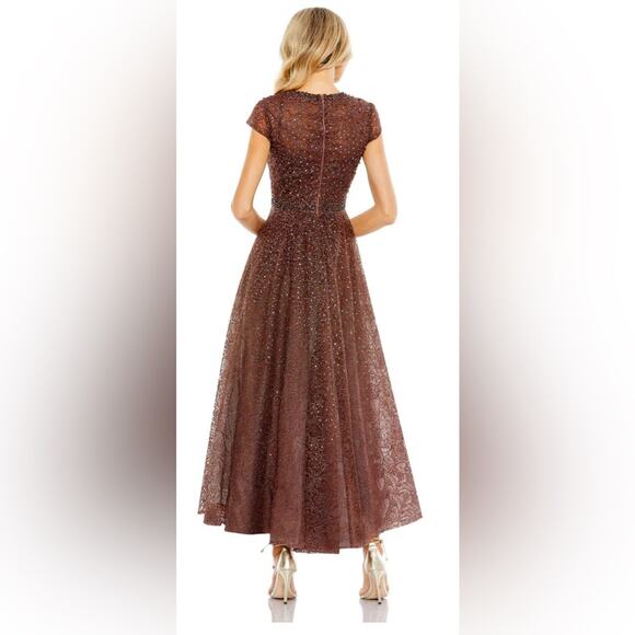 NWT Mac Duggal 20371 Embellished Cap Sleeve A Line Dress 6 Chocolate - Picture 3 of 7